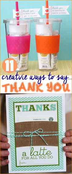 two cups filled with different colored liquid and the words creative ways to say thank you