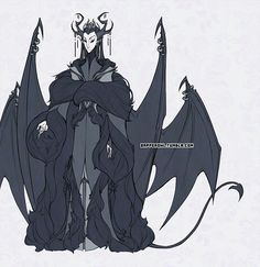 a black and white drawing of a demon with horns