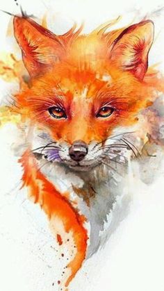 a painting of a red fox on a white background