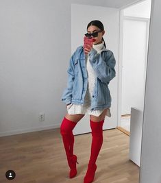 Instagram Baddie, Red Boots, Instagram Outfits, Gianni Versace, Boots Outfit, Outfit Idea, Thigh High Boots