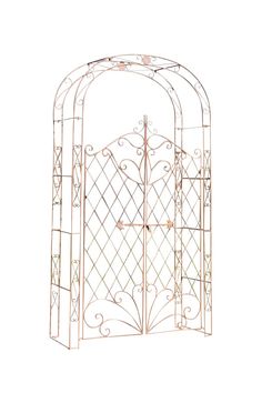 an iron garden gate on a white background