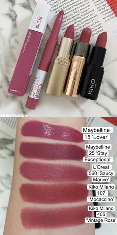 Different Lipstick Styles, Maybelline Nude Lipstick Shades, Best Mauve Lipstick, Loreal Lipstick Swatches, Loreal Lipstick Shades, Mauve Lipstick Makeup, Maybelline Lipstick Swatches, Maybelline Lipstick Shades, Shades Of Lipstick