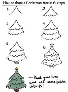 how to draw a christmas tree in 6 steps step by step drawing instructions for kids