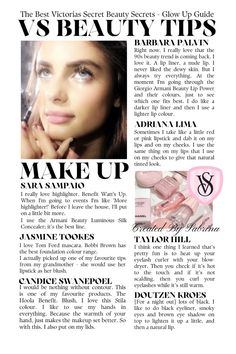 The Ultimate Victorias Secret Make Up Guide | Beauty Tips  | Glow Up | Supermodel  Barbara Palvin, Adriana Lima, Tayloe Hill, Doutzen Kroes, Candice Swanepoel, Jasmine Tookes, Sara Sampaio beauty tips and beauty products the victoria's secret the supermodels use.   #beauty #beautytips #beautysecrets #makeup #makeupproducts #beautyproducts #victoriassecret #victoriassecretangels #vs #vsangels #armanibeauty #bobbibrown #highlighter #benefit #90smakeup #lipstick #blush #eyelashes #eyelashcurler   Created by Sabrina 🩷 With much love! 🪽 For reposting, removal or credit DM please. Make Up Guide, Model Beauty Secrets, Lipstick Blush, Victoria's Secret Angels, Angels Beauty, Victoria Secret Makeup, Jasmine Tookes