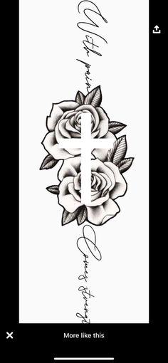 a cross with roses on it and the word love is written in cursive writing