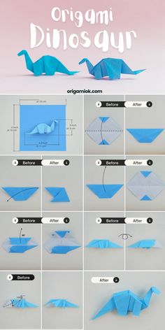 how to make an origami dinosaur out of paper - step by step instructions