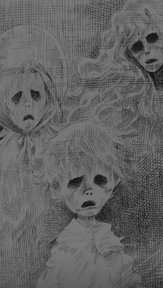 two children with faces drawn in pencil