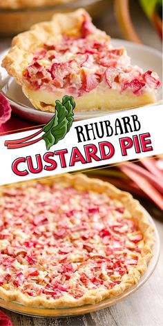 a close up of a pie on a plate with the words rudbard custard pie