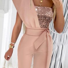 Chic femmes élégant rose complet body paillettes bal une pièce body ro – AMAIO Off Shoulder Jumpsuit, One Shoulder Jumpsuit, Bodysuit Dress, Full Body Suit, Fitted Jumpsuit, Jumpsuit Elegant, Evening Outfits, One Piece Bodysuit, Looks Chic