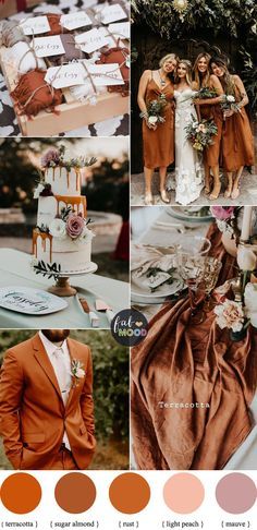 the wedding color scheme is orange and brown