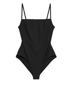 Square-Neck Swimsuit - Black - ARKET WW Swimsuit Black Women, Resale Clothing, Swimsuit Black, Swimsuit Design, Short Leggings, Knitwear Tops, Black Swimsuit, High Leg, New Tops