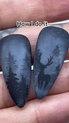 Nail Paint Tutorial, Viking Rune Nail Art, How To Draw Leaf On Nails, Winter Tree Nail Art, Reindeer Nail Art Designs, Winter Forest Nails, Christmas Nail Stamping Ideas, Dark Forest Nails, Seasonal Nail Designs