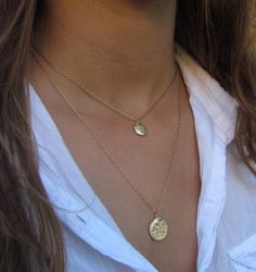 Two Layered Gold seed necklace, Gold Coin Necklace Set, Coin Pendant Necklace, Disc Layering Necklac Elegant Layered Necklace With Double Chain And Round Pendant, Minimalist Multi-strand Double Chain Jewelry, Elegant Layering Coin Pendant Necklace, Minimalist Round Double Chain Jewelry, Delicate Multi-strand Necklaces For Everyday, Delicate Multi-strand Necklace For Everyday, Minimalist Double Strand Clavicle Chain Necklaces, Delicate Multi-strand Clavicle Chain Jewelry, Dainty Round Necklaces For Layering