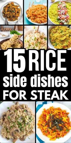 the cover of 15 rice side dishes for steak