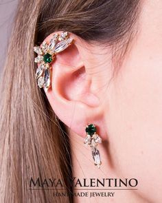 Stunning Modern ear cuff design, Ear cuff comes in 2 part to make the perfect feet on all ear shapes and sizes, great for bridal, bridesmaid, prom, special occasion and a gift for a best friend, Designed & Created by Maya Valentino With love Passion and lovely sparkling crystals from Swarovski®    Ear cuff details: Right or Left variation means two similar studs + Clip on ear climber for the chosen side. Pair means two ear cuffs & 2 studs for both ears Stud Dimensions: 2.3 cm x 0.9 cm Ear Cuff Dimensions: 3.3 cm x 1.8 cm 🔴 Basic customize variations available in variations drop-down menu. 🔴 Bulk order & Whole Sale discount available, please contact via Etsy conversation.  🔴 Custom orders Available, please contact via Etsy conversation. 🔴 People Without Pierced Ears or sensitive ears, P Ear Shapes, Unique Ear Cuffs, Climbing Earrings, Cuff Design, Ear Climber, A Best Friend, Ear Climbers, Jewelry Model, Cuff Detail