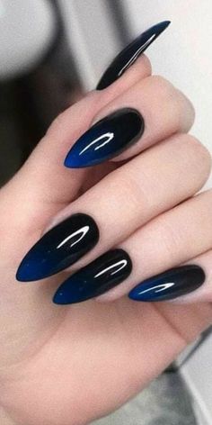 Black And Navy Blue Nails, Navy Blue And Black Nails, Black Nail Designs Almond, Almond Nails Dark, Friend Nails, Uñas Aesthetic, Nails Dark, Grunge Nails