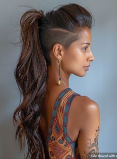 Long Hair With Undercut For Women, Shaved Sides Ponytail, Mohawk Hairstyle Women, Side Undercut Long Hair, Undercut Updos, Undercut Hairstyles Women Long Hair, Undercut With Long Hair, Feminine Undercut Long Hair, Long Hair With Undercut