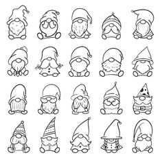 cartoon gnomes with hats and beards for coloring pages or book page design, isolated on white background