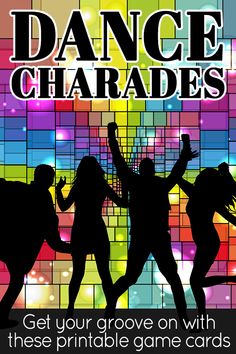 the dance charadess flyer with silhouettes of people dancing in front of colorful tiles