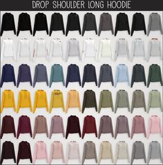 the long sleeve hoodie is shown in multiple colors and sizes, including black, white,