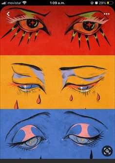 an image of the eyes with tears and tears on them, as well as two different colors