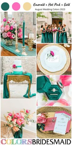 a collage of photos with different colors and designs on them, including green table cloths