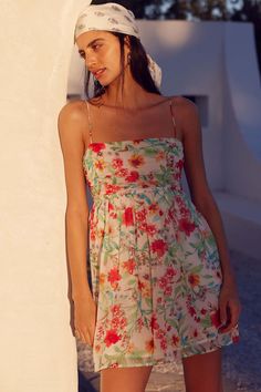 Jamaican Me Crazy Floral Chiffon Mini Sundress - ShopPromesa Longer Mini Dress, Hoco Fits, Vacay Dress, Bachelorette Brunch, Cowgirl Summer, Boho Whimsical, Calgary Stampede, Hawaii Outfits, Bright Dress