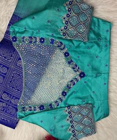 net back neck design Sky Blue Aari Work Blouse Designs, Blue Colour Aari Work Blouse Designs, Light Blue Aari Work Blouse, Dark Blue Blouse Aari Work Designs, Ink Blue Aari Blouse Designs, Heavy Blouses, Magam Work Blouses