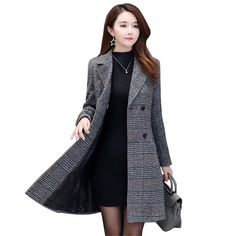 Brand Name: OKXGNZStyle: CasualClothing Length: LongOrigin: CN(Origin)Season: Spring/AutumnClosure Type: Double BreastedSleeve Length(cm): FullGender: WOMENFabric Type: BroadclothMaterial: COTTONMaterial: PolyesterOuterwear Type: TrenchDecoration: ButtonDecoration: PocketsPattern Type: PlaidAge: Ages 18-35 Years OldModel Number: Women's coatCollar: Turn-down CollarType: Slim Gray Long-sleeved Blazer For Winter, Gray Single Breasted Blazer For Winter, Gray Single-breasted Winter Blazer, Gray Double-breasted Outerwear With Buttons, Gray Double-breasted Winter Outerwear, Gray Long Coat Blazer For Winter, Gray Cotton Outerwear For Fall, Gray Cotton Winter Blazer, Gray Cotton Outerwear With Buttons