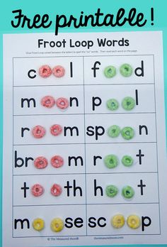 a printable letter recognition game with the words froot loop words