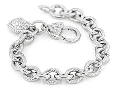 Judith Ripka 0.60ctw Bella Luce®   Diamond Simulant Accents Rhodium Over Sterling Silver Verona Romance Link Bracelet. Measures Approximately 8"L x 0.30"W. Lobster Claw Clasp. Anniversary Diamond Bracelet With Vs Clarity, Silver Platinum Diamond Bracelet For Anniversary, Silver Diamond Bracelet With Solid Link Construction, Platinum Bracelets With Diamond Accents In Silver, Silver Diamond Bracelet With Solid Link, Platinum Diamond Bracelet With Diamond Accents, Silver Diamond Bracelet With Pave Setting As Gift, Silver Platinum Diamond Bracelet As Gift, Silver Diamond Bracelet With Polished Finish