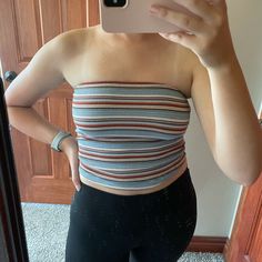 Super Cute Stripped Tube Top! Very Comfy, Never Worn, Great Condition! Smoke Free Home Casual Multicolor Stretch Tube Top, Casual Fitted Multicolor Tube Top, Casual Multicolor Fitted Tube Top, Casual Stretch Tube Top, Tube Top, American Eagle Outfitters, American Eagle, Super Cute, Womens Tops