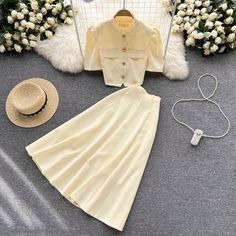 Formal Two-piece Spring Skirt, Elegant Two-piece Skirt For Workwear, Elegant Two-piece Skirt For Work, Elegant Skirt Sets For Spring, Elegant Long Skirt Set For Summer, Chic Fitted Long Skirt Set, Chic Fitted Set With Long Skirt, Elegant Mini Skirt Sets For Spring, Elegant Spring Mini Skirt Set