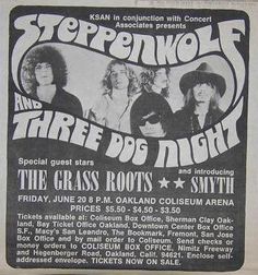 an old concert poster for the band steepwolf and three pos night at the grass roots in oakland, california