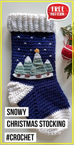 a crocheted christmas stocking hanging on a table with the text free pattern below it