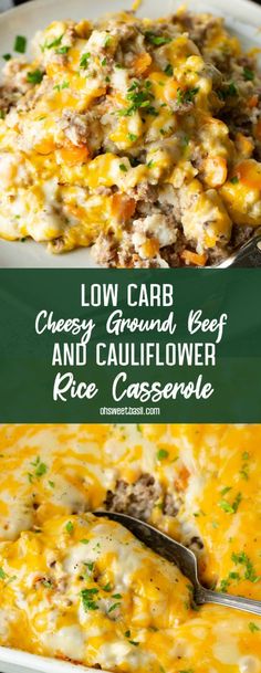 low carb cheesy ground beef and cauliflower rice casserole