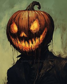 a painting of a person wearing a pumpkin costume