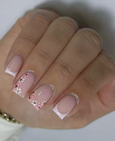 Nails Pink Almond, Pink Almond Nails, Press On Nails Pink, Nail Flower, Holiday Acrylic Nails, Builder Gel Nails, Amazing Nails, Pink Gel