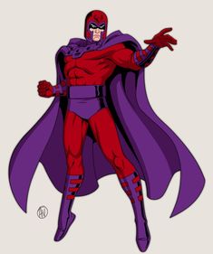 a drawing of a man in a red and purple costume with his hands out to the side