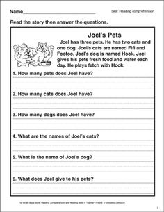 worksheet for reading and writing about pets with pictures on the page, which is also