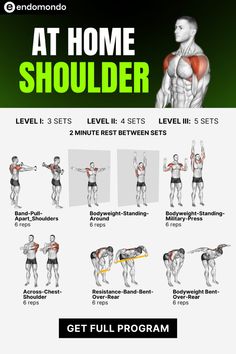 an image of the back and shoulder workout plan for men with text overlay that reads at home shoulder