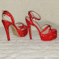 Bejeweled Pioneer Red Sparkling Rhinestone Platform 6.5" Heels Shoes | Totally Wicked Footwear Red Heels Prom, Red Sparkly Heels, Quinceanera Heels, Red Heels Outfit, Red Heel Shoes, Quinceanera Shoes, Red Shoes Heels, Red Platform Heels, Red Stiletto Heels