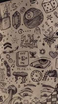 this is a drawing of various things that are drawn on paper with marker and ink