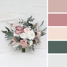 a bouquet of flowers is shown in the color pink and grey, along with other colors