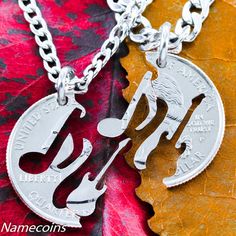 Music Jewelry Electric Guitar and Musical Note Relationship Necklaces, – NameCoins Treble Clef Heart, Couples Music, Relationship Necklaces, Guitar Jewelry, Music Note Necklace, Couples Jewelry, Custom Coins, Music Jewelry, Best Friend Necklaces