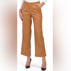 Nwt Elie Tahari Faux Leather Pull On Wide Leg Pants Elastic Waistband, Grained Finish Hire Rise Waist 29” Inseam Wide Leg 2 Front Pockets Color Bark Elegant Brown Leather Pants For Spring, Brown Leather Pants For Spring Workwear, Fall Leather Pants With Elastic Waistband For Work, Leather Bottoms For Business Casual In Spring, Chic Leather Bottoms With Elastic Waistband, Faux Leather Bottoms With Elastic Waistband For Fall, Fall Faux Leather Bottoms With Elastic Waistband, Brown Pull-on Pants For Fall, Casual Brown High-waist Leather Pants