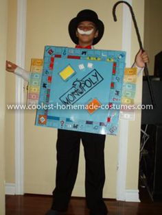 a man in a costume that is holding an ice cream box with the word monopoly on it