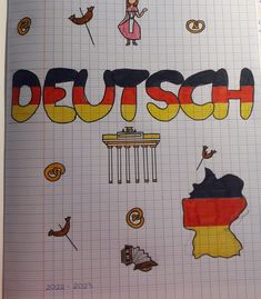 the word deutsch written in german surrounded by symbols