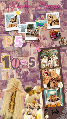 a collage of photos with people dressed up in costumes and numbers on them, including the number five