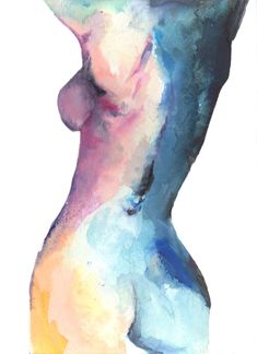 a watercolor painting of a woman's torso